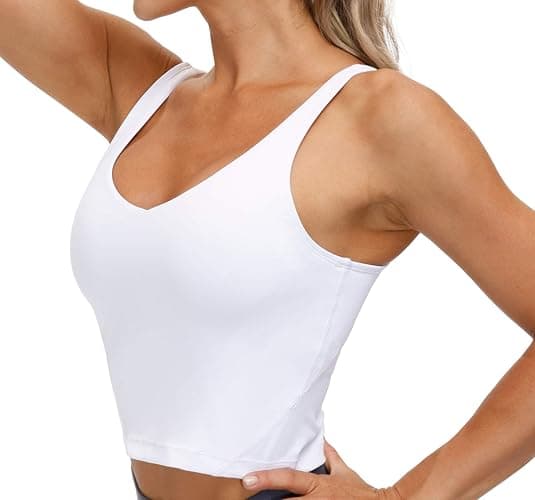 THE GYM PEOPLE Womens' Sports Bra Longline Wirefree Padded with Medium Support - White - Small thumbnail 2