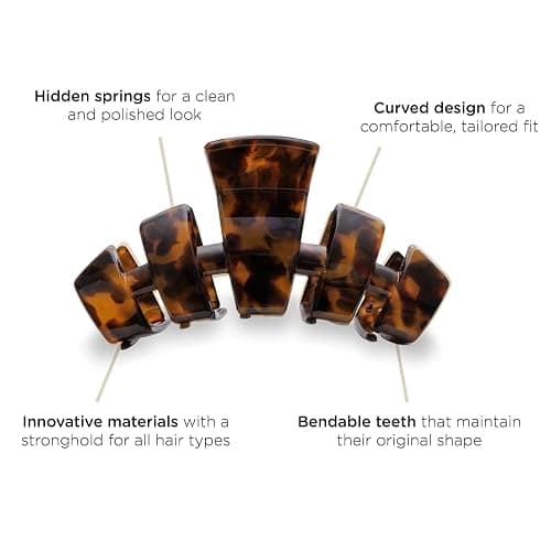 TELETIES - Large Hair Clip - Strong Grip, Bendable Teeth, Comfortable Curved Design - Ideal for Thick Hair - For All Hair Textures - Tortoise thumbnail 3