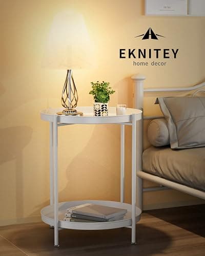 EKNITEY 2 Tier End Table - Metal Side Table Waterproof Small Sofa Coffee Side Tables Bedroom Indoor Outdoor with Removable Tray for Living Room Bedroom Balcony and Office (White) thumbnail 4