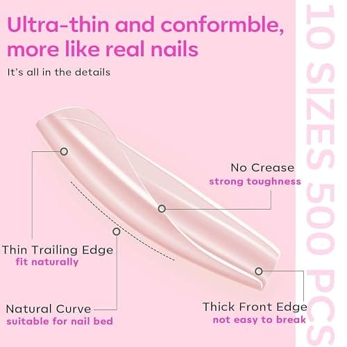modelones Gel Nail Kit, Fake Nails Long Coffin, 9-in-One Glue Prep Dehydrator & Portable Mini U V Light Acrylic Clipper, 500Pcs Coffin Tips for Extension Kit DIY Salon Home Gifts for Women thumbnail 5