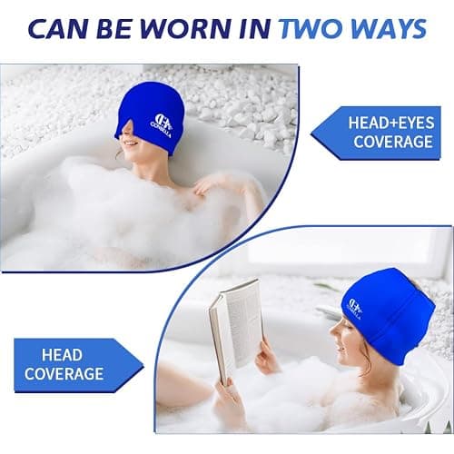 Migraine Relief Cap, Soothing Headache Ice Face Mask Products, Hot and Cold Therapy, Migraine Headache Relief Cap for Migraine, Sinus, Puffy Eyes, Tension, Stress and Hangover(Blue) thumbnail 7