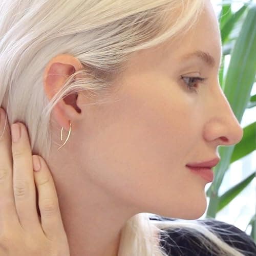 Upside Down Hoop Earrings - Hypoallergenic Lightweight Wire Needle Drop Dangle Threader Hoops for Women, Safe for Sensitive Ears - Plated in 925 Sterling Silver or 18k Gold thumbnail 2