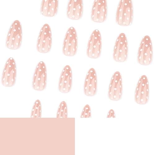 Medium Almond Press on Nails Pink Nails with White Polka Dot Designs Nails Press Ons Cute Artificial Gel Acrylic Glue on Nails Kit Stick on Nails for Women 24pcs thumbnail 4