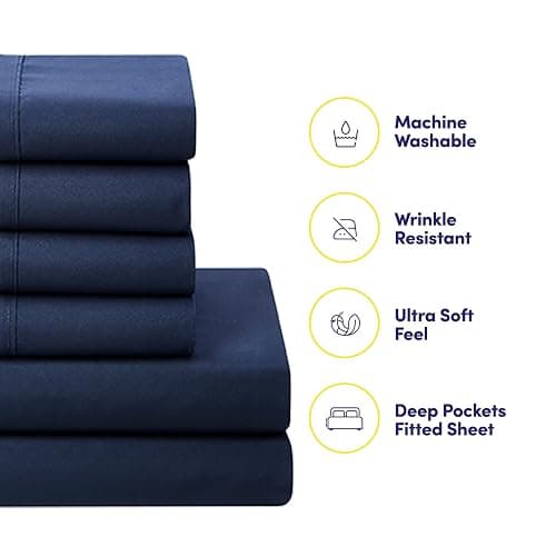 Full Size Comforter Set with Sheets - 7-Piece Bedding Collection - 1 Comforter, 1 Fitted Sheet, 1 Flat, 4 Pillowcases - Deep Pocket - Soft & Premium Quality - Ideal for All Seasons, Navy Blue - Navy - Full thumbnail 3