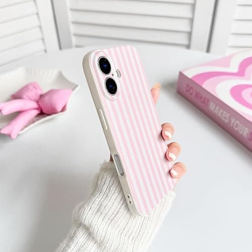 Lovmooful for iPhone 16 Case Cute Color Striped Design-Pink&White | Compatible for iPhone 16,Aesthetics Design,for Girls Women Girly,Soft TPU Case,Shockproof Protective thumbnail 6