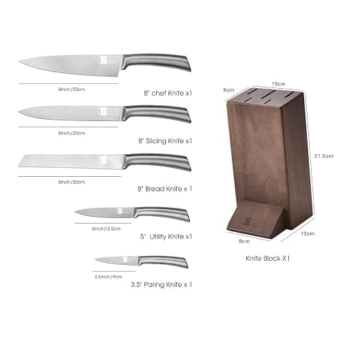 JF JAMES.F Knife Set, 6 Piece Kitchen Knife Set with Wooden Block Super Sharp Stainless Steel Knife Sets for Kitchen with Block thumbnail 3