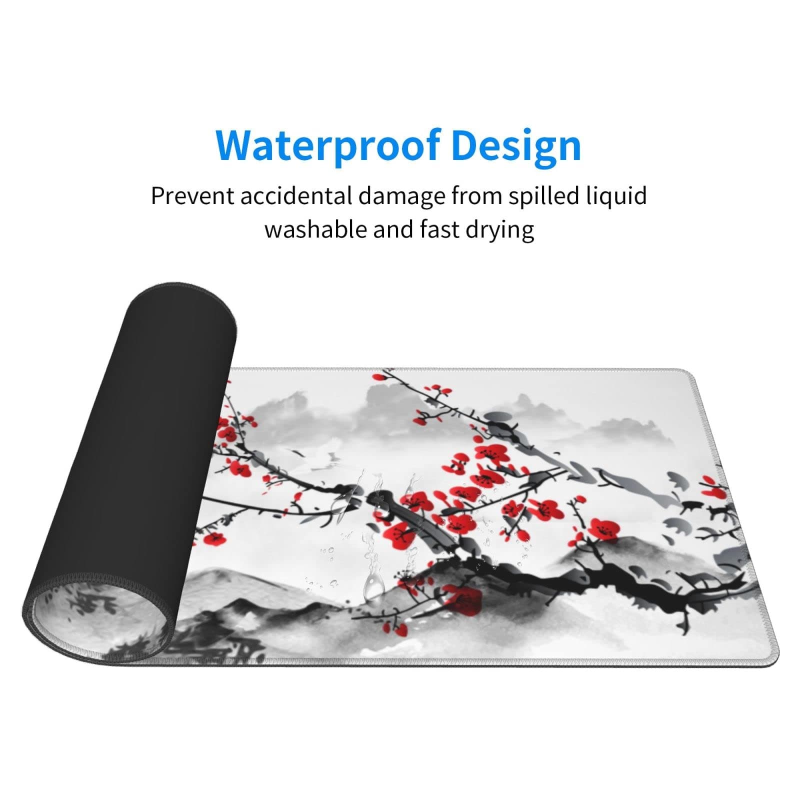 Watercolor Cherry Blossom Mouse Pad 31.5x11.8 Inch Pink Full Desk Japanese Sakura Mousepad Extended Large Non-Slip Rubber Base Waterproof Big Keyboard Mat with Stitched Edges for Gaming and Office thumbnail 5