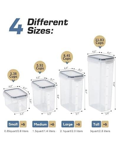 Airtight Food Storage Containers with Lids, Clear Pantry Canister Set for Kitchen Organization, Stackable Organizers for Flour, Sugar, Cereal, Rice, BPA Free Plastic 24 Pack with Different Sizes thumbnail 2