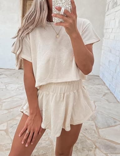 Ecosunny Women's Summer 2 Piece Sets Sweatsuits Casual Cropped Tee and Skort Set Matching Sets Trendy Lounge Outfits thumbnail 2