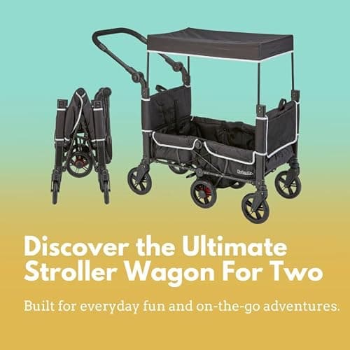 Kolcraft 2-Kid Stroller Wagon, Zero-Turn 360° Steering, Lightweight 27 lb Foldable Wagon Stroller with Push/Pull Handle, 110 lb Capacity, UPF 50+ Canopy, All-Terrain EVA Wheels, 5-Point Harnesses thumbnail 7