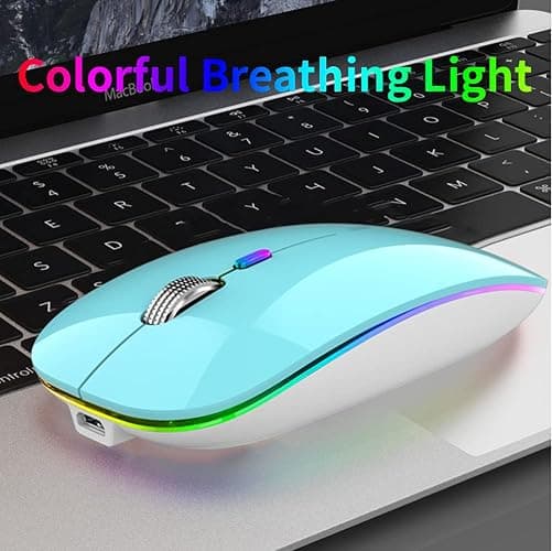 Uiosmuph LED Wireless Mouse, G12 Slim Rechargeable Silent Mouse, 2.4G Portable USB Optical Wireless Computer Mice with USB Receiver and Type C Adapter (Blue) thumbnail 2