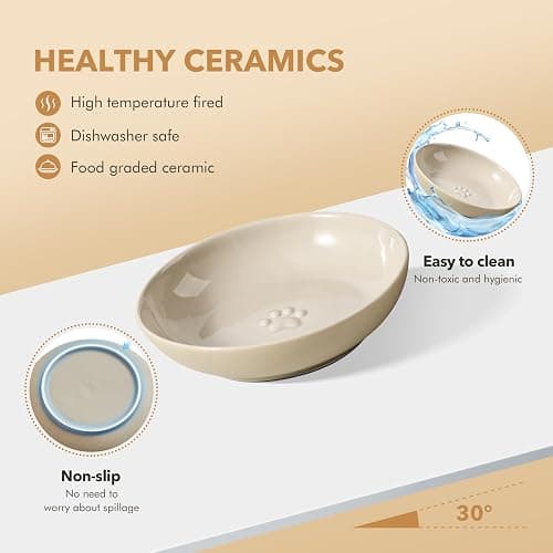 Havniva Raised Ceramics Wide Whisker Friendly Cat Dishes, Food& Water Bowl with 2 Style Stand Adjustable Anti-Choking Raised Pet Bowl Set, Anti Whisker Fatigue(2Dish+2Shallow Dish+Stand thumbnail 3