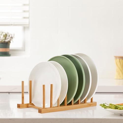 HBlife 2-Pack Bamboo Wooden Dish Rack Holder Space-Saving Vertical Organizer for Plates, Cups, Pots, Lids, Bowls & Cutting Boards Kitchen Cabinet & Counter Storage thumbnail 6