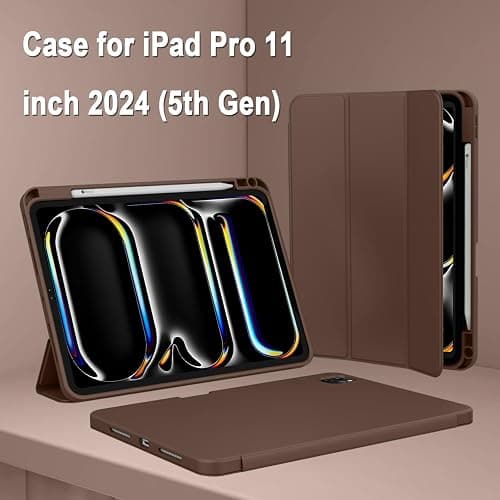 ZryXal 2024 iPad Pro 11 Inch Case M4 (5th Generation) with Pencil Holder, Smart iPad Case [Support Pencil Pro and Pencil (USB-C)], Support Touch ID and Auto Wake/Sleep (Chocolate) - Chocolate thumbnail 7