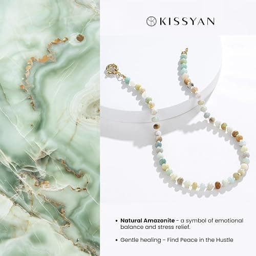 KissYan Beaded Gemstone Necklace for Women, Colorful Boho Bead Choker Natural Stone Surfer Beach Necklaces 14K Gold Plated Summer Handmade Jewelry thumbnail 7