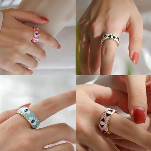 TKMIRA Chunky Gold Rings for Women Non Tarnish Evil Eye Ring Stackable Open Rings Trendy Statement Women Rings thumbnail 4
