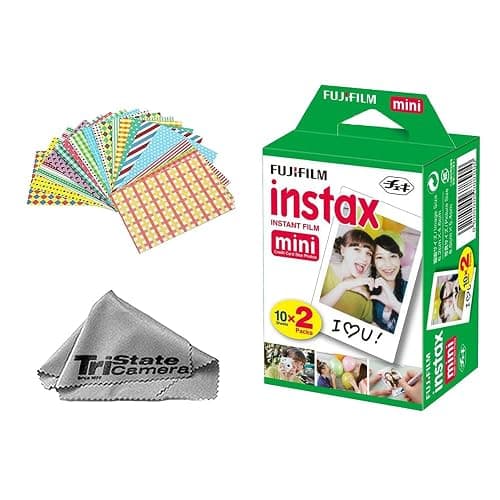 Fujifilm Instax Mini Instant Film (20 Sheets) + 20 Sticker Frames + TSC Microfiber Cleaning Cloth – for Mini 8, 9, 11, 12, 50s, 25, 7s, 90 Cameras & Mini Link - Image 1