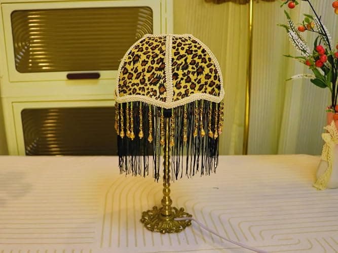 Vintage Leopard Print Table lamp/Handmade Personalized Tassel Table lamp/Small Bedside Table lamp for Bedroom/Housewarming Gift lamp Zipper Table lamp with Power Socket thumbnail 4