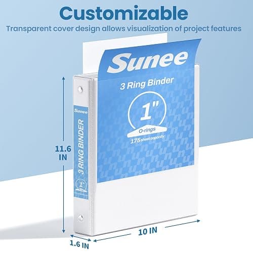 SUNEE 3 Ring Binder 1 Inch 2 Pack, Clear View Three Ring PVC-Free (Fit 8.5x11 Inches) for School or Office Supplies, White thumbnail 2