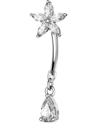 OUFER Body Piercing Belly Button Bars 316L Stainless Steel Belly Bar Rings 14G Internally CZ Dangly Navel Piercing Jewellery Butterfly Teardrop Navel Bars Women - Image 1