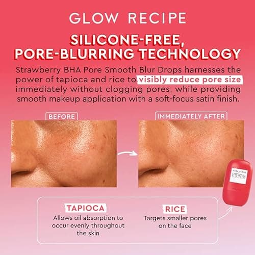 Glow Recipe Blur + Smooth Duo - Strawberry BHA Pore Smooth Blur Drops (30 ml) + Watermelon Pink Juice Moisturizer (25 ml) - Travel Size Skincare for Glowing Skin thumbnail 7