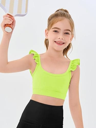 Haloumoning Girls Training Bra Kids Cute Ruffle Sports Bra Workout Yoga Bra Comfort Dance Crop Top thumbnail 4