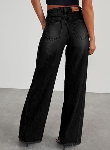 Sidefeel Women's Wide Leg Jeans High Waisted Stretchy Raw Hem Zimbaplatinum Denim Pants thumbnail 2