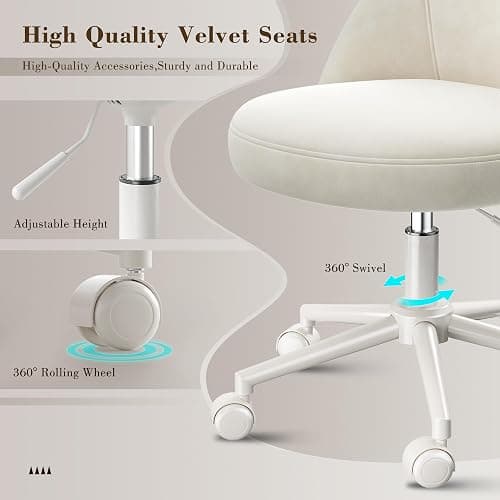 EnHomee Vanity Chair with Wheels, Small Office Chair with Back, Cute Armless Desk Chair for Makeup Room, Home Office,Bedroom, White thumbnail 8