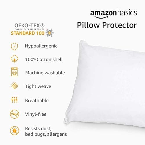 Amazon Basics Standard Pillowcase with Zipper, 100% Cotton Hypoallergenic, Pillow Protector, White (27 x 21 Inches), Pillows Not Included - Standard thumbnail 7