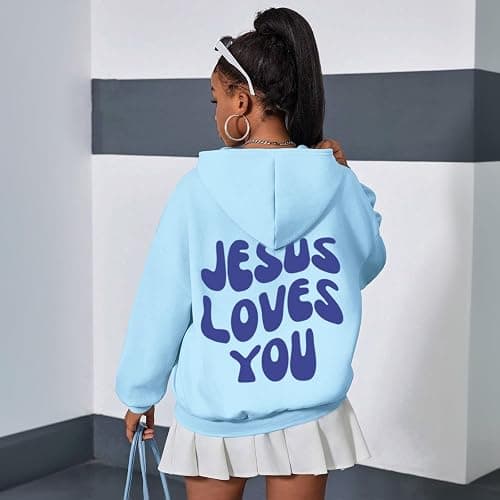 Kelxjia Christian Jesus Loves You Hoodie For Teen Girls Cute Graphic Hoodies Kids Bible Verse Faith Sweatshirt God Pullover thumbnail 3