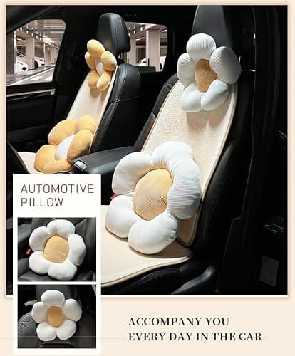 seemehappy Car Headrest Pillow Flower,White Orange Neck Pillow for Driving Car Accessories Women thumbnail 4