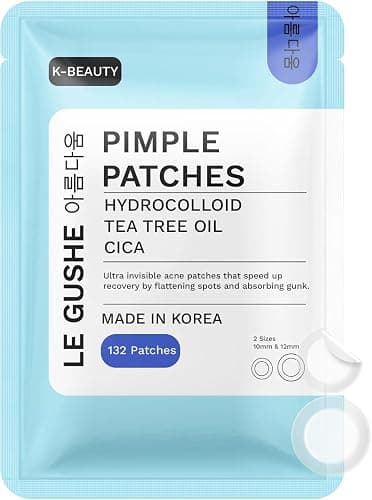 LE GUSHE K-BEAUTY Pimple Patches for Face (132 dots) - Hydrocolloid Acne Patch for Zits and Blemishes - Invisible Blemish Patches | Spot Cover Stickers for Glowing Skin | Korean Skin Care - Image 1