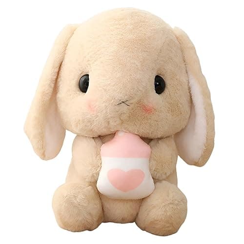 HOUPU Soft Toy - Sitting Lop Eared Rabbit, Easter White Rabbit Stuffed Bunny Animal with Carrot Soft Lovely Realistic Long-Eared Standing Pink Plush Toys (Brown-Milk Bottle,16.9in/43cm) - Image 1