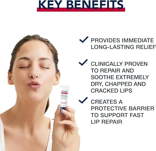 Aquaphor Lip Repair Lip Ointment for Extremely Dry, Chapped and Cracked Lips, Formulated with Panthenol and Vitamins C and E, Fragrance Free, Non Comedogenic Lip Balm, 10mL thumbnail 8