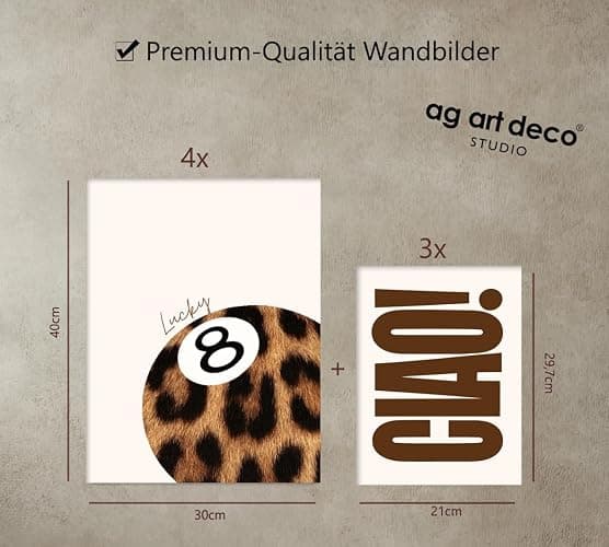 ag.art deco® Poster Set 7 Stück Leoparden-Wandkunst Fashion | Wandbild 7 Kugelposter Raumdekoration Flippiges Glück Geparden-Drucke | Luxuriöse Modeposter für Zuhause | ohne Rahmen thumbnail 5