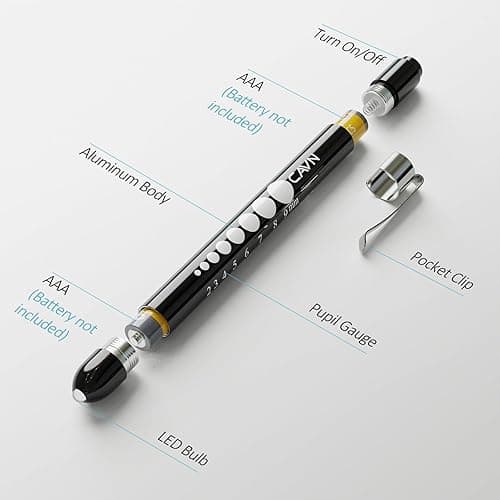 CAVN Pen Light with Pupil Gauge LED Penlight for Nurses Doctors, 2 Pcs Reusable Medical Penlight for Nursing Students (Black/White) - Black and White thumbnail 2
