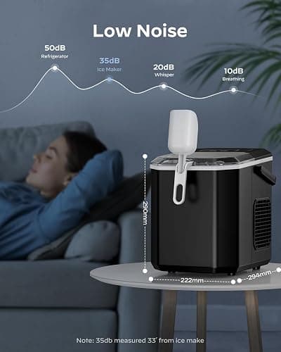 Silonn Ice Maker Countertop, Portable Ice Machine with Carry Handle, Self-Cleaning Ice Makers with Basket and Scoop, 9 Cubes in 6 Mins, 26 lbs per Day, Ideal for Home, Kitchen, Camping, RV thumbnail 7