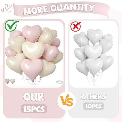Pink Cream Heart Balloons,15Pcs 18Inch Sand White Heart Shaped Foil Ballons,Pink Helium Balloon for Valentine's Day Baby Shower Birthday Anniversary Wedding Party Decorations thumbnail 4