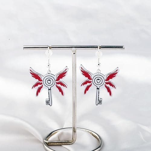 LQRI Anime Character Gifts Demon Cartoon Characters Inspired Heart-Shaped Wings Key Earrings Anime Series Merchandise thumbnail 3