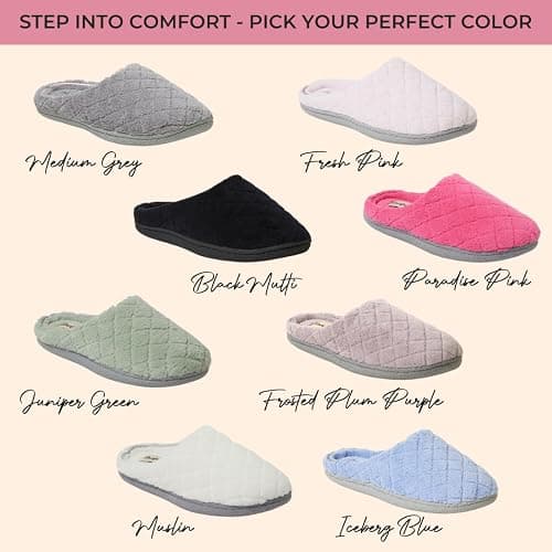 Dearfoams Women's Memory Foam Indoor House Slippers Leslie Terry Clog House Shoes with Wide Widths thumbnail 2