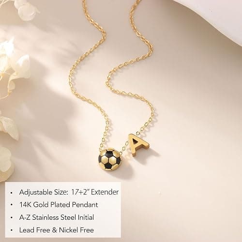 AULSIEY Initial A-Z Soccer Necklace for Girls Teens Women, Soccer Stuff Favors Christmas Birthday Jewelry for Her Lovers 17+2 Inches thumbnail 3