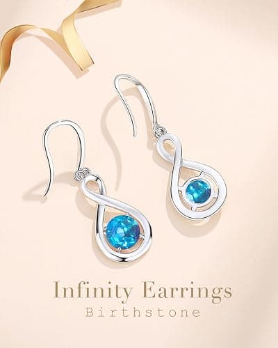 FANCIME Dangle Drop Earrings 925 Sterling Silver Dainty Infinity Round Gemstone Birthstone Jewelry Birthday Gifts for Her Women thumbnail 3