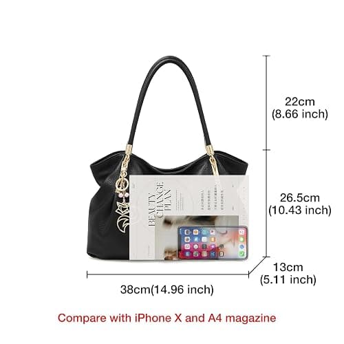FOXLOVER Cow Leather Tote Bags for Women Large Capacity Top-Handle Handbag Shoulder Bag Purse Zipper Closure with Metal Charm thumbnail 3