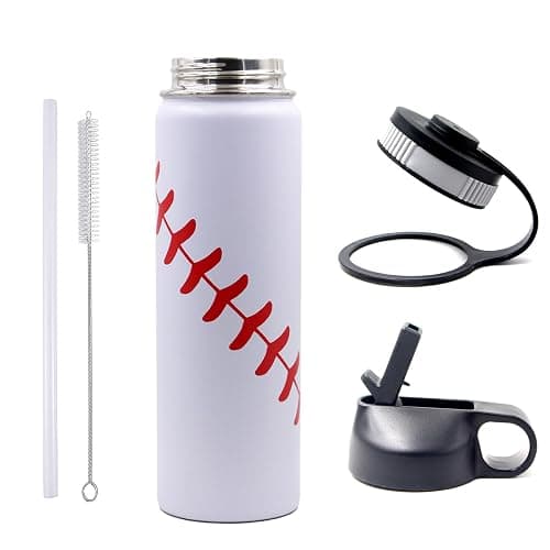 22 oz Baseball Water Bottle, Sports Flask Metal Travel Tumbler with 2 Lids, Stainless Steel Double Wall Vacuum Insulated Leak Proof Thermo Water Bottles, Baseball Accessories Gifts for Mom Boys Girls thumbnail 6