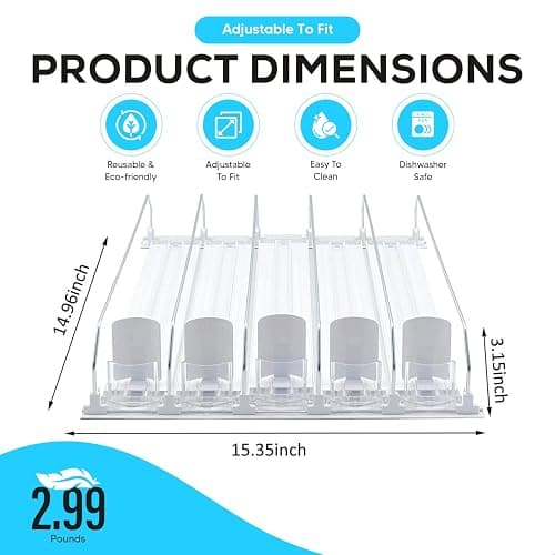 Fully Assembled Drink Beverage Fridge Organizer, Automatic Self-Pusher Glide, Adjustable Width, Soda Can Water Beer Bottle Beverage, 12oz to 20oz, Home Kitchen, Commercial Refrigerator (White) thumbnail 2