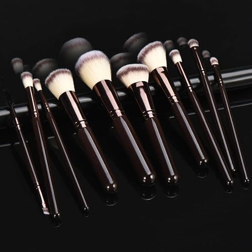 YJ-Anyue 10-Piece Brown Wooden Makeup Brushes Set, Professional Foundation Concealer Contour Eyeshadow Kabuki Brushes, Premium Synthetic Bristles for Liquid Powder Cream thumbnail 6