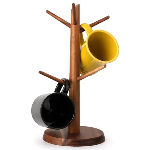 E-ROOM TREND Acacia Wood Mug Holder Tree, 6 Hooks Wooden Mug Organizer for Kitchen Counter & Coffee Bar, Easy to Assemble, Natural Wood Color, Ideal for Small to Medium Mugs thumbnail 8