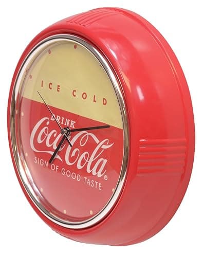 Mark Feldstein & Associates Drink Coca Cola Retro Refrigerator Style Round Diner Wall Clock, Red, 10 Inch thumbnail 3