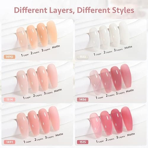 GAOY Milky White Jelly Nude Gel Nail Polish Set, 6 Transparent Colors Sheer Pink Orange Soak Off UV Light Cure Gel Polish Kit for Salon and Nail Art DIY at Home thumbnail 2