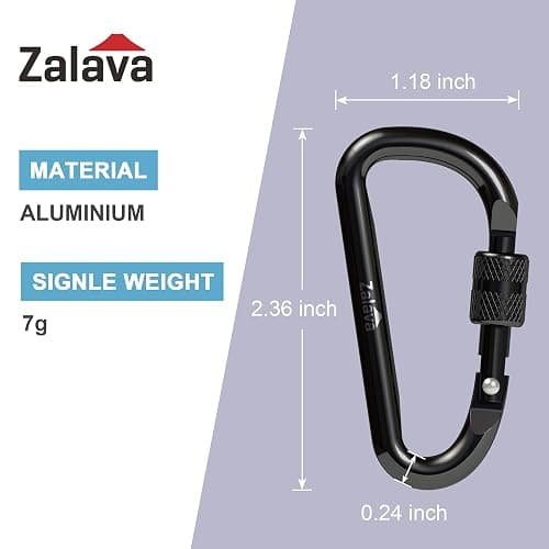 Zalava 6PCS Carabiner Keychain, 2 inch Aluminum D-Clip Caribeener with Hook thumbnail 2